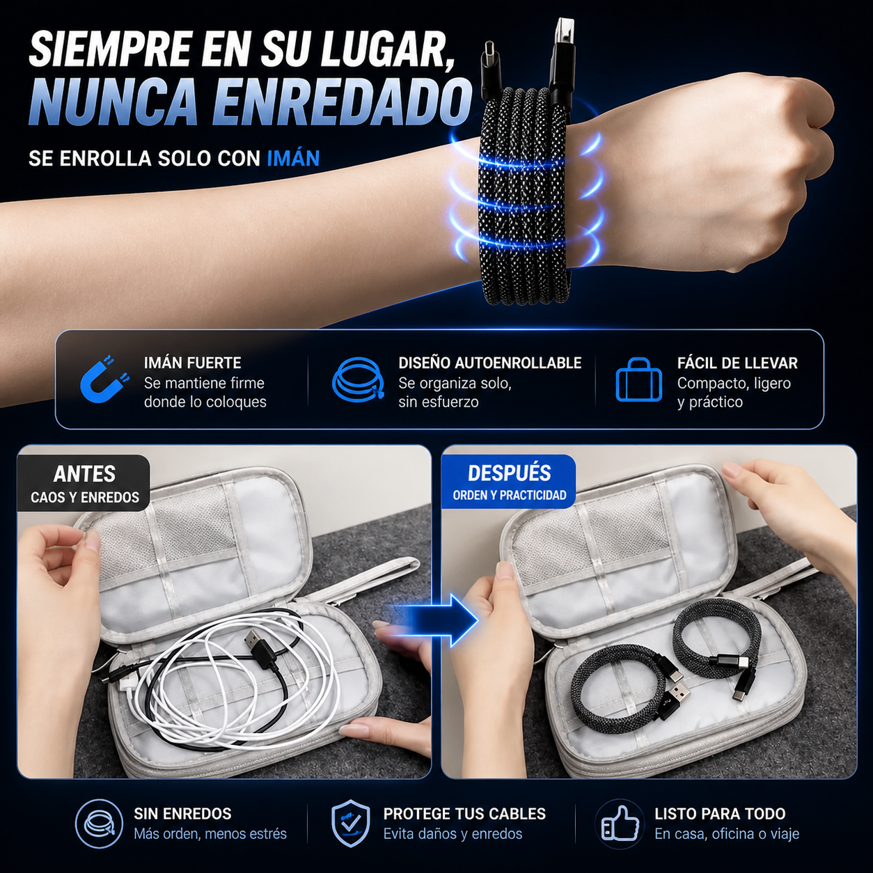 Cable Magnético 100W Carga Rápida con Display LED