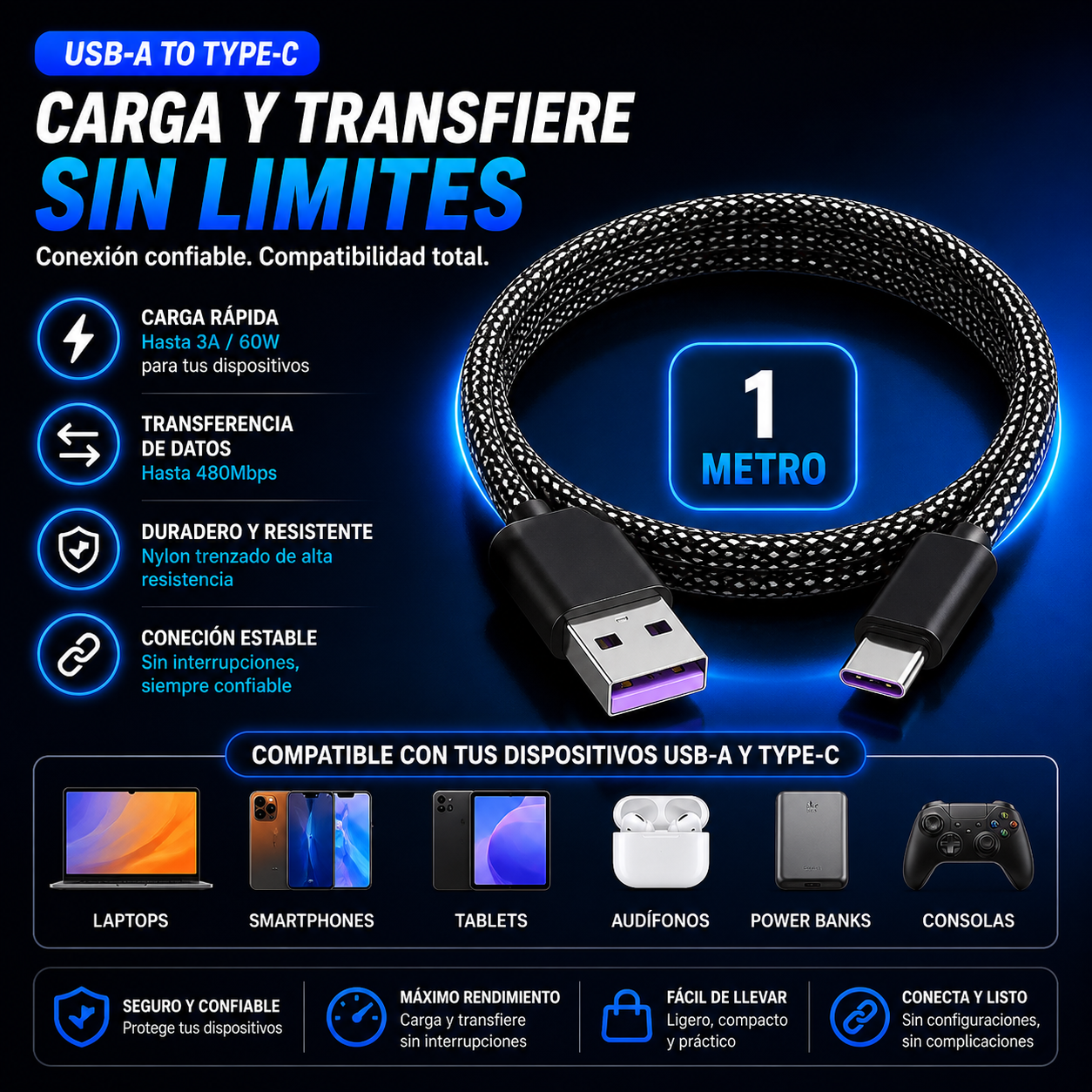Cable Magnético 100W Carga Rápida con Display LED
